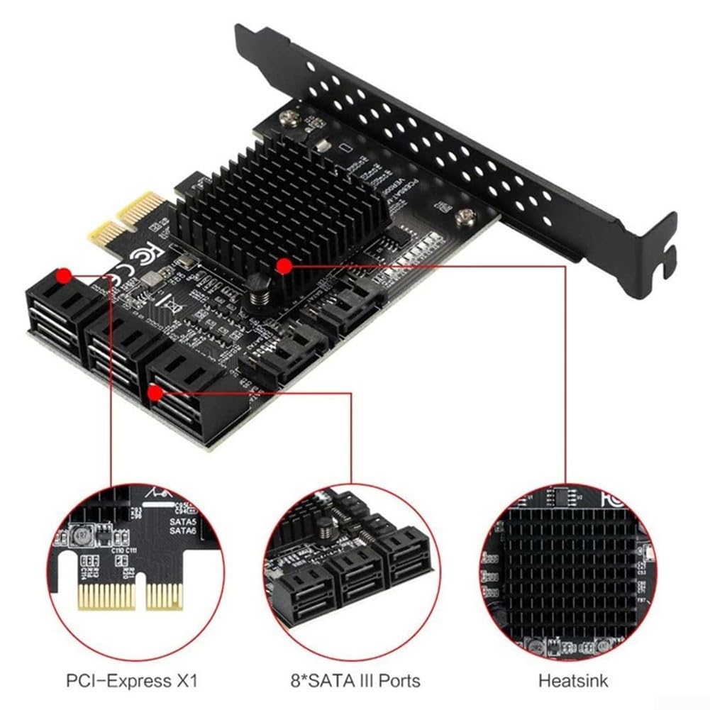 für sata 3.0 Erweiterungskarte 8 Fach für pcie x1 6Gb/s für | Marvell 88SE9215 Chip, 8 unabhängige Ports, 6Gbps Übertragung, AHCI , für ideale Speicherlösung