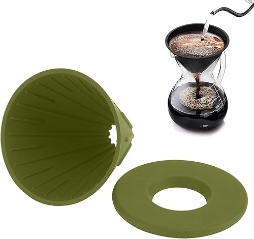 Miniatura 5 de Gotero de café, filtro de café de silicona reutilizable, filtro de cono plegable para el hogar, camping, mochilero, viajes (verde)