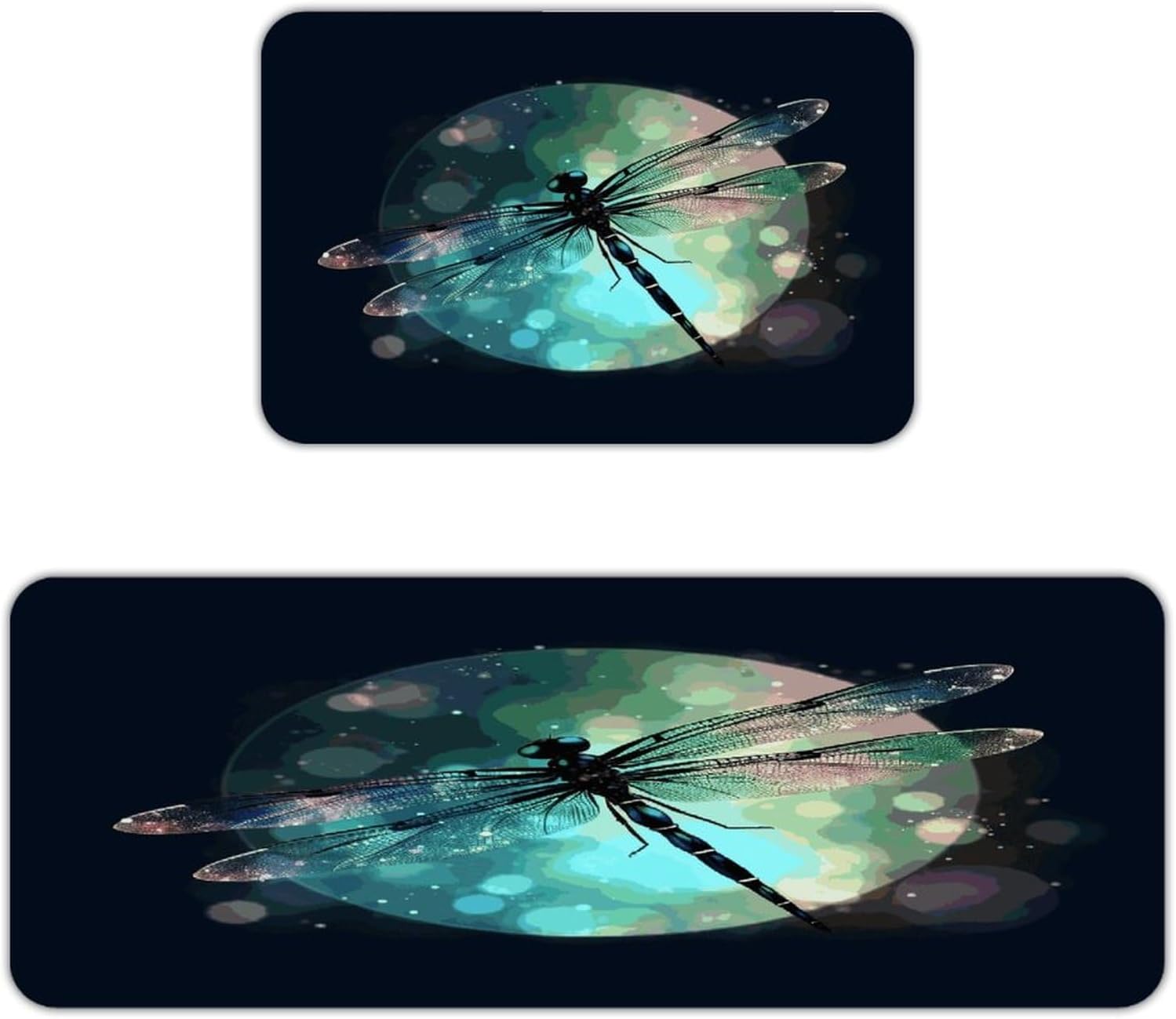 Galaxy Animal Dragonfly Kitchen Mats with 2PCS Non-Slip Washable,Kitchen Rug Heavy Duty Durable, Floor Mats for Kitchen,Office,Sink,Laundry