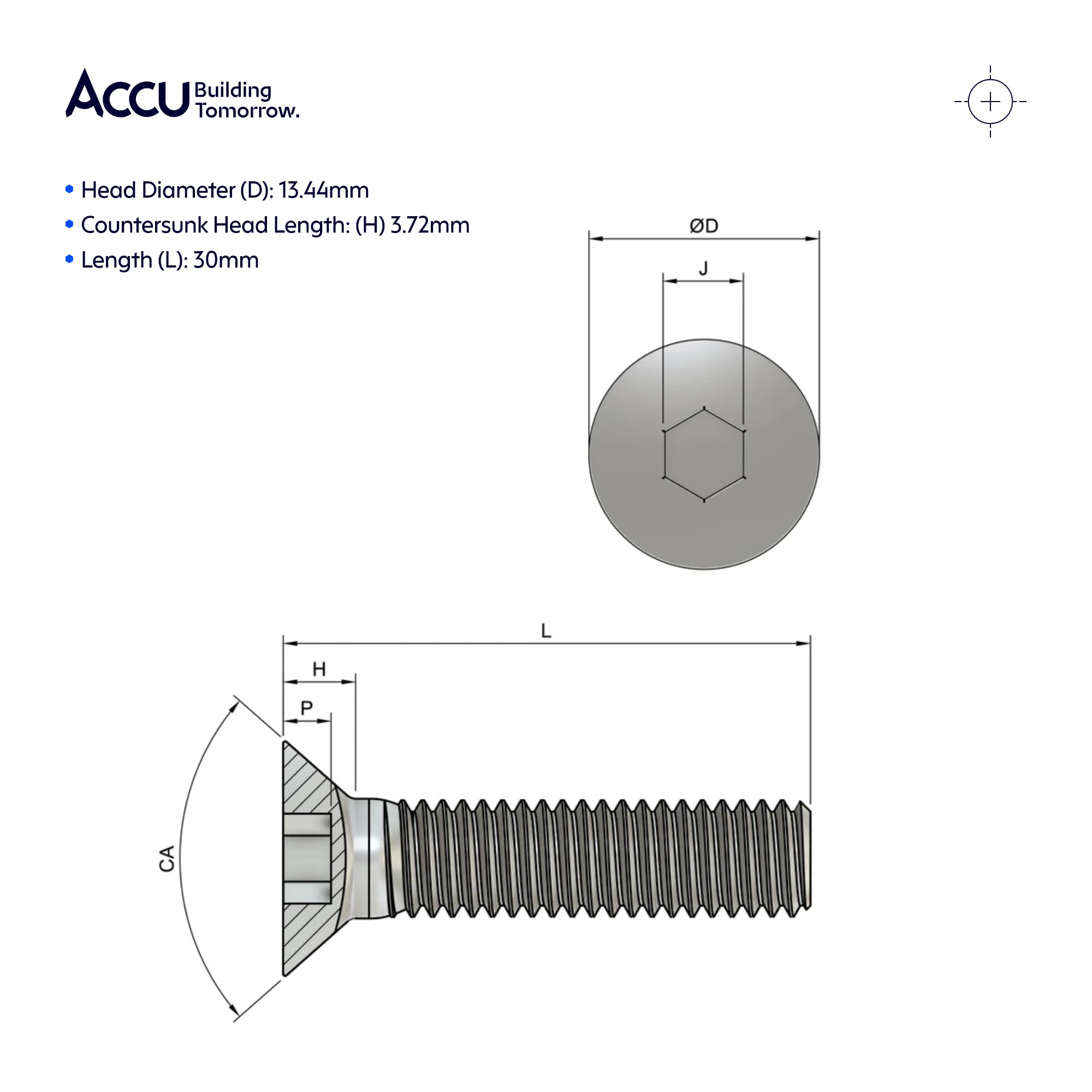 Accu - M6 x 30mm Socket Countersunk Screws (ISO 10642) - Stainless Steel (A2) (Pack of 20) - Image 4