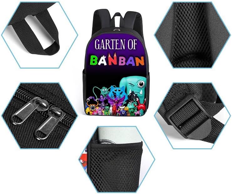 Miniatura 3 de Aeasecy Garten of Banban Mochila escolar con cajas de lápices y loncheras para niños, 3 piezas, mochila escolar para niños pequeños., Púrpura,