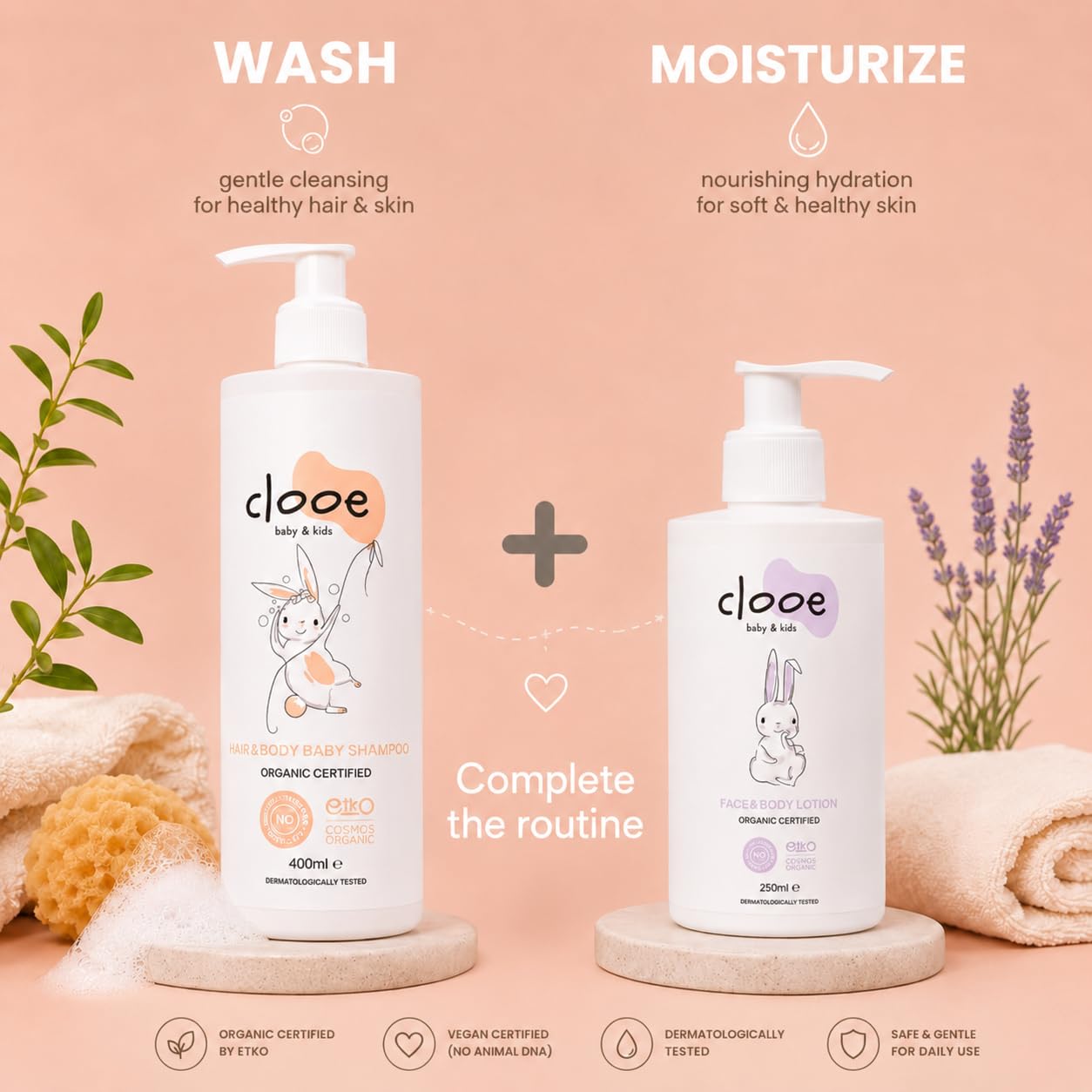 Organic Baby Shampoo & Body Wash, Rose Water Tear-Free Newborns 400ml | COSMOS Organic Certified • Hypoallergenic • Sulfate & Paraben-Free • Vegan • Dermatologist Tested