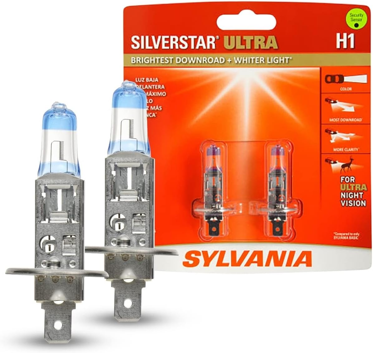 H1 SilverStar Ultra - High Performance Halogen Headlight Bulb, High Beam, Low Beam and Fog Replacement Bulb, Brightest Downroad with Whiter Light, Tri-Band Technology (Contains 2 Bulbs)