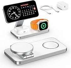 Keepro 3 in 1 Wireless Charging Station for iPhone Magnetic Portable, Fast Wireless Charger Stand for iPhone Air/17/16/15/14/13/12, AirPods Pro 3 2 Apple Watch (Adapter Included)-White