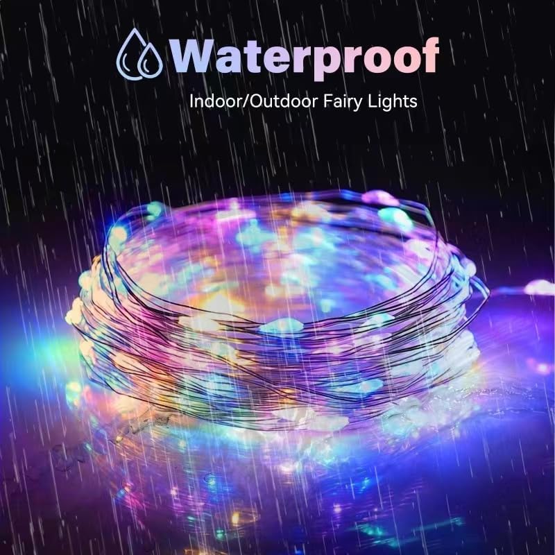 Miniatura 4 de Paquete de 4 luces de hadas multicolor alimentadas por pilas, 20 pies, 60 LED, impermeable, luz intermitente, alambre de cobre plateado con