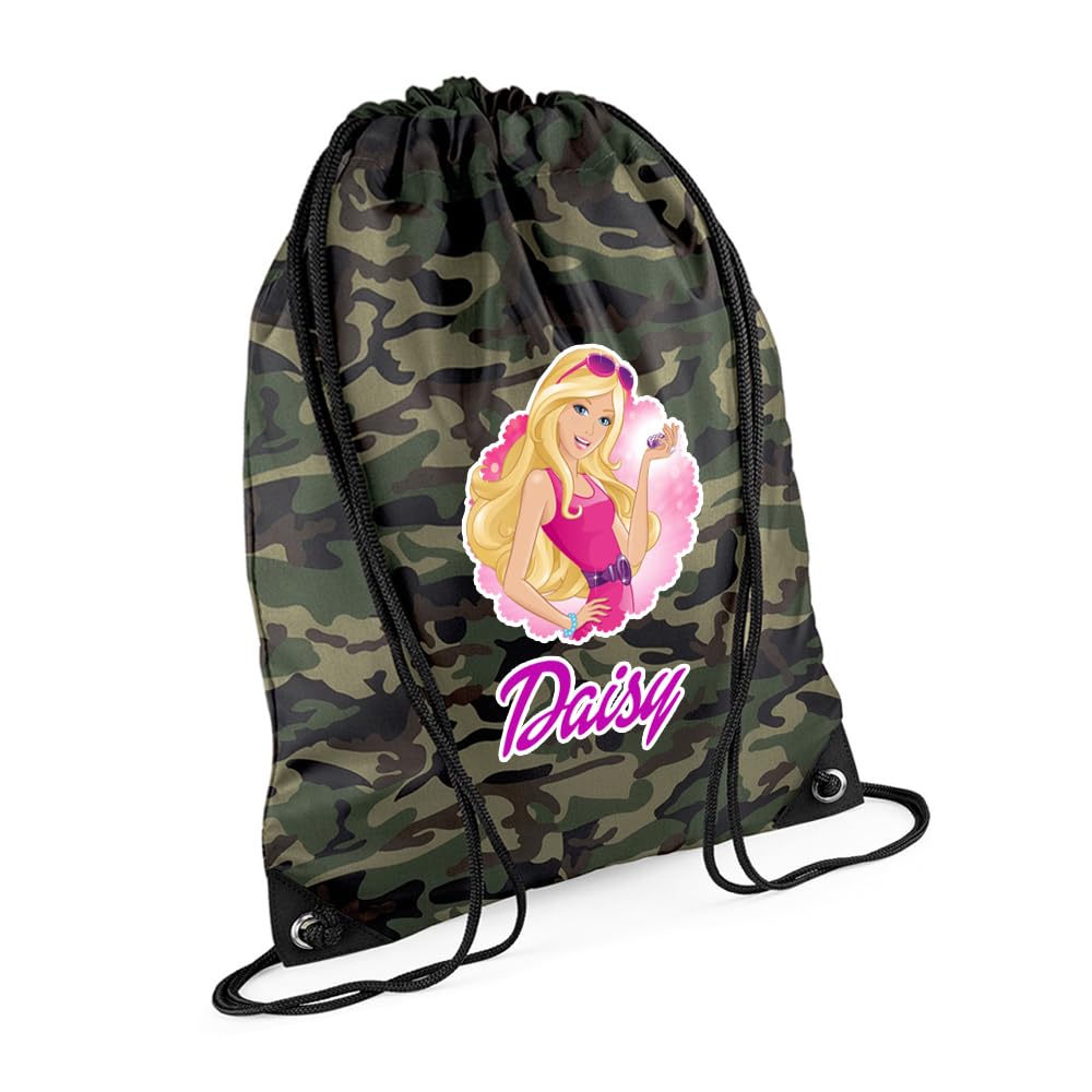 Doll Bag Gift For Girl, Personalised Backpack, Back To School Gift, Bagpack, Drawstring Bag, PE Gym Kit, Swimming, Sport Rucksack. (Jungle Camo)