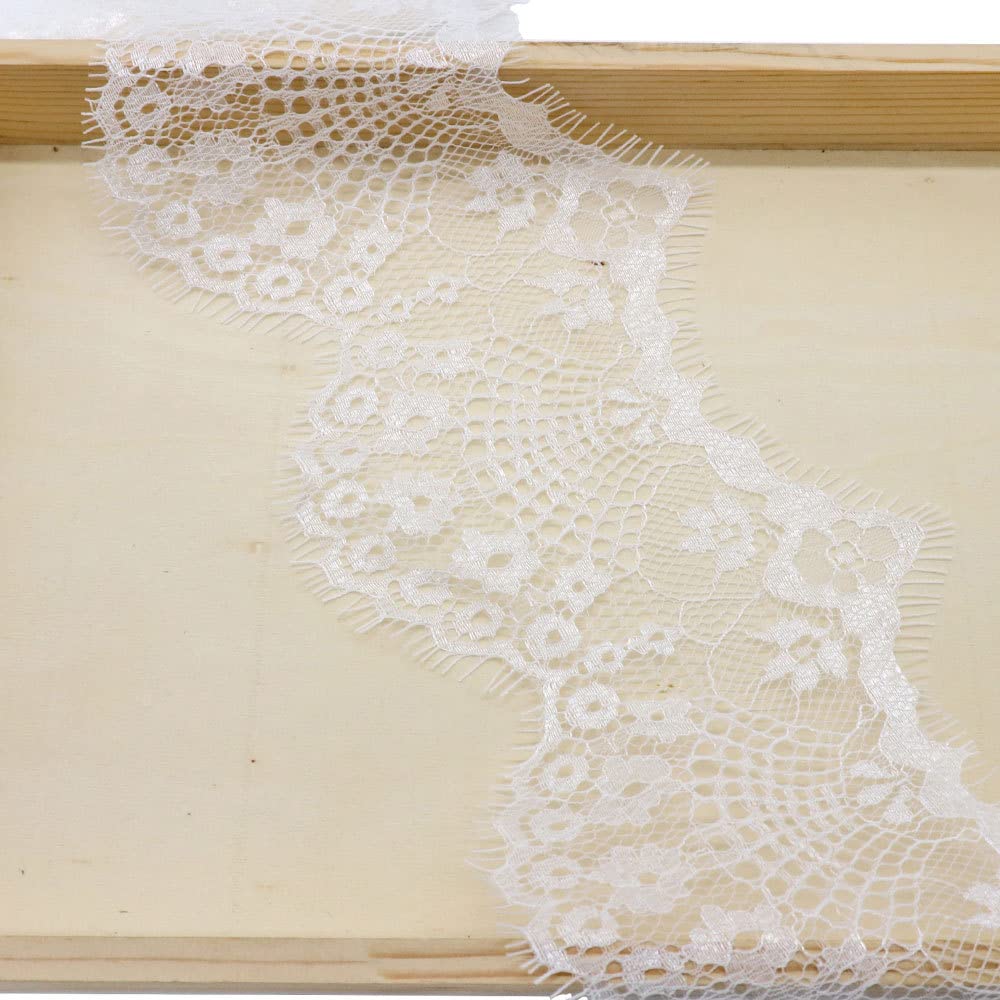 Blausky 6 Yards 9.5 cm Wide Lace Ribbon, Eyelash Lace, Wavy Lace Trim, Vintage Lace Trim, Decoration, Fringe Trim for Sewing, for Crafts, Wedding, Gift Wrapping, Bows, White