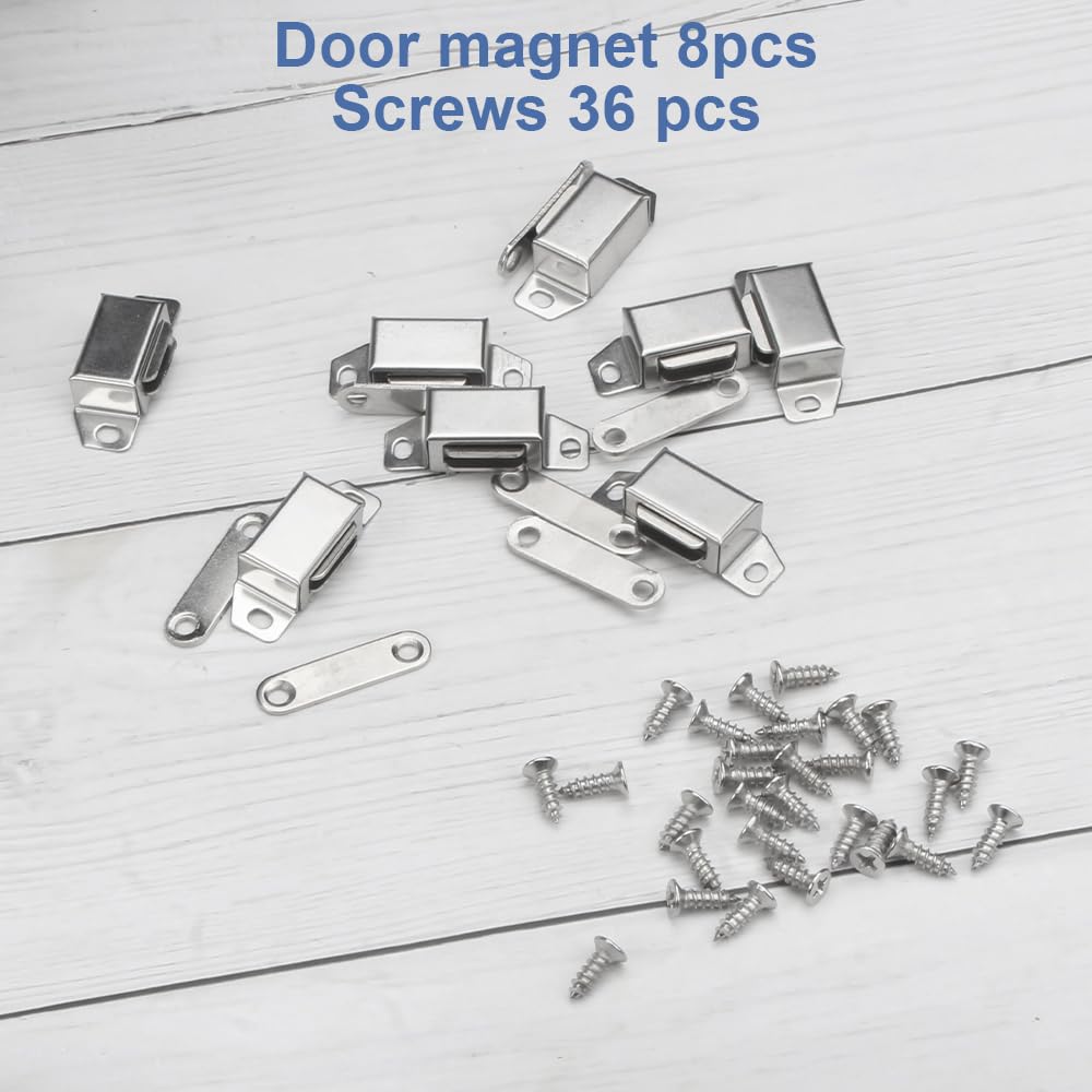 8 Pezzi Magneti per Porte per Armadi, Magneti per Porte, Magneti Per Armadi In Acciaio Inox, Magneti Per Mobili, Set di Fermi Magnetici con Viti, Porte per Armadi Ultrasottili