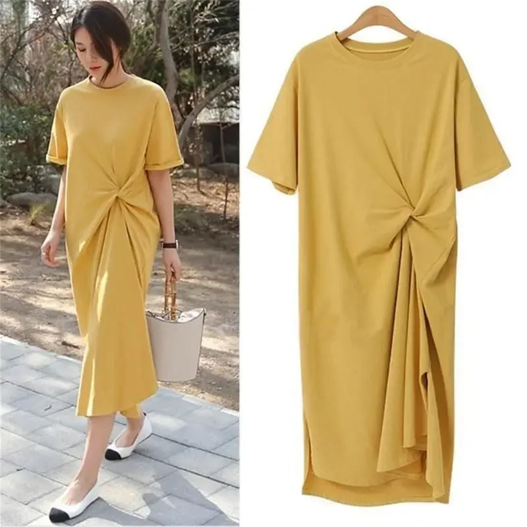 Vestido Mujer Vestido Camisa Vestido Midi Mujeres Estilo Ropa Side Dividida Mujeres Vestido De Manga Corta