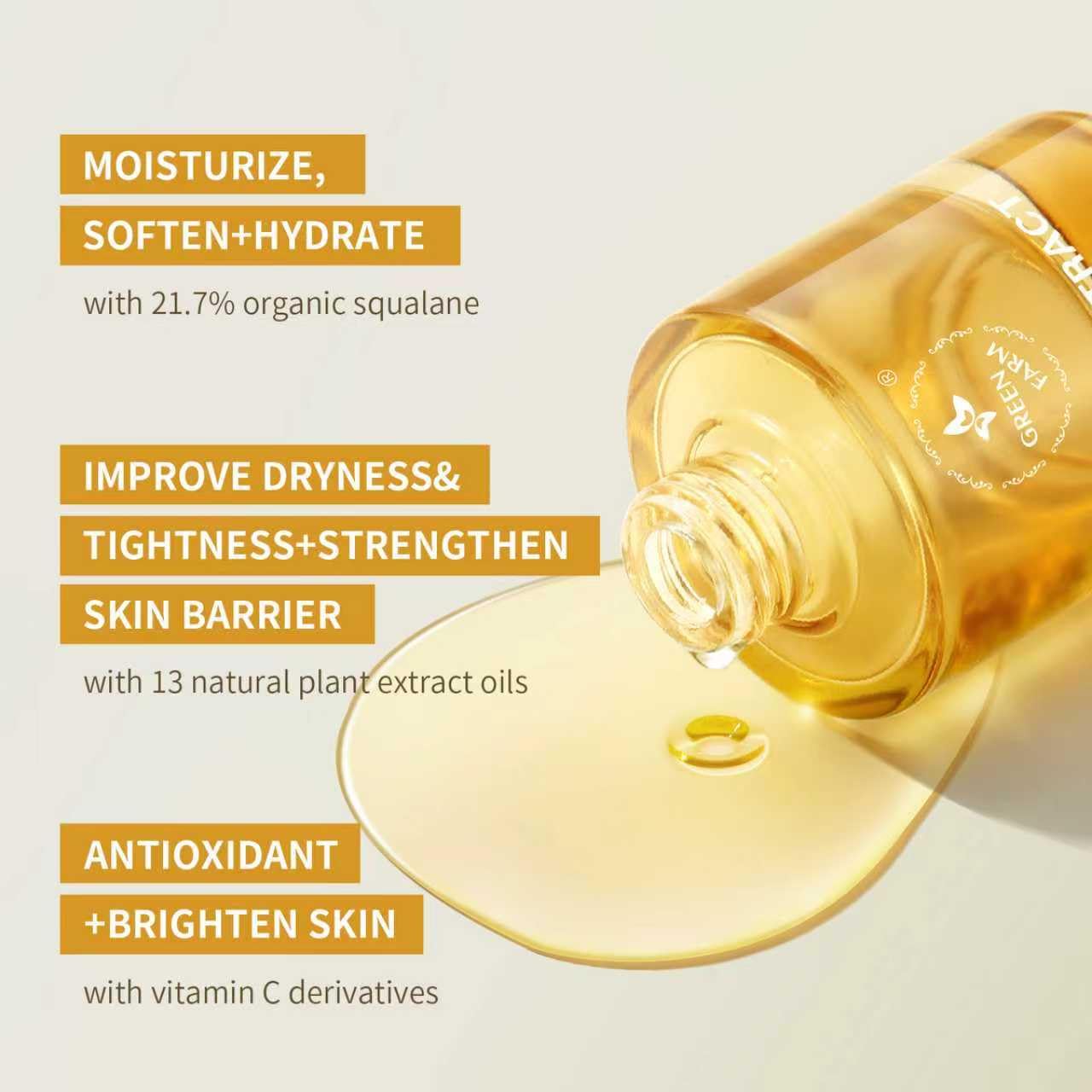 Face Oil with 21.7% ECOCERT Organic Squalane & Vitamin C - Plant-Based, Non-Greasy Facial Oil for Dry, Sensitive Skin - Anti-Aging, Brightening, Gua Sha Oil, 1 fl oz - Image 4