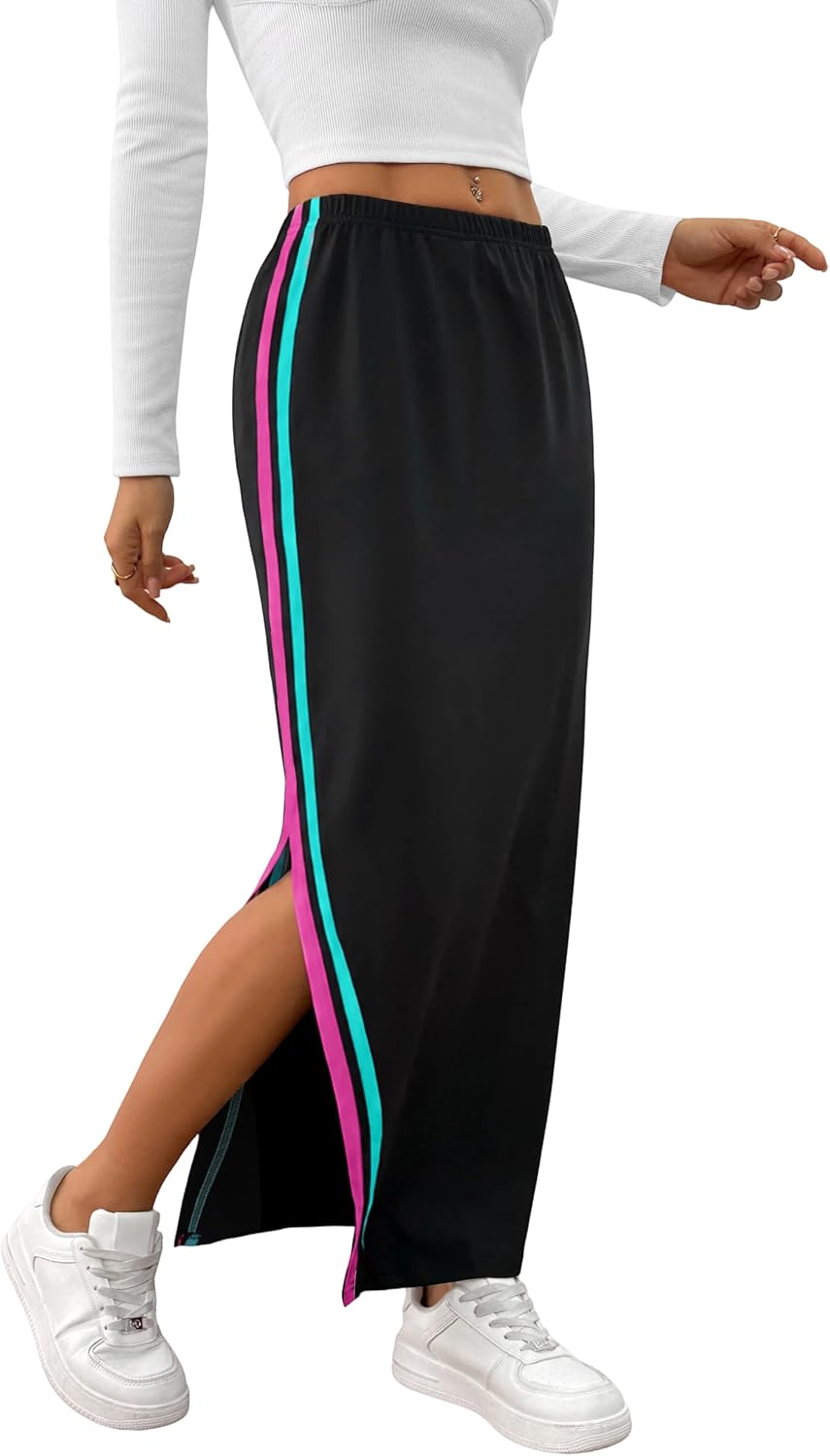 SOFIA'S CHOICE Women's Midi Skirt Drawstring High Waist Sweat Skirts with Pockets