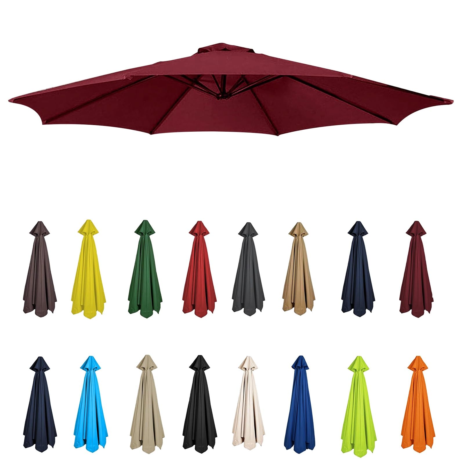 2m-3.5m Replacement Parasol Canopy, Umbrella Replacement Fabric, Garden Umbrella Replacement Cover, Outdoor Replacement Fabric, 6/8 Arms, replacement parasol fabric cover for Garden Umbrella(Burgundy,