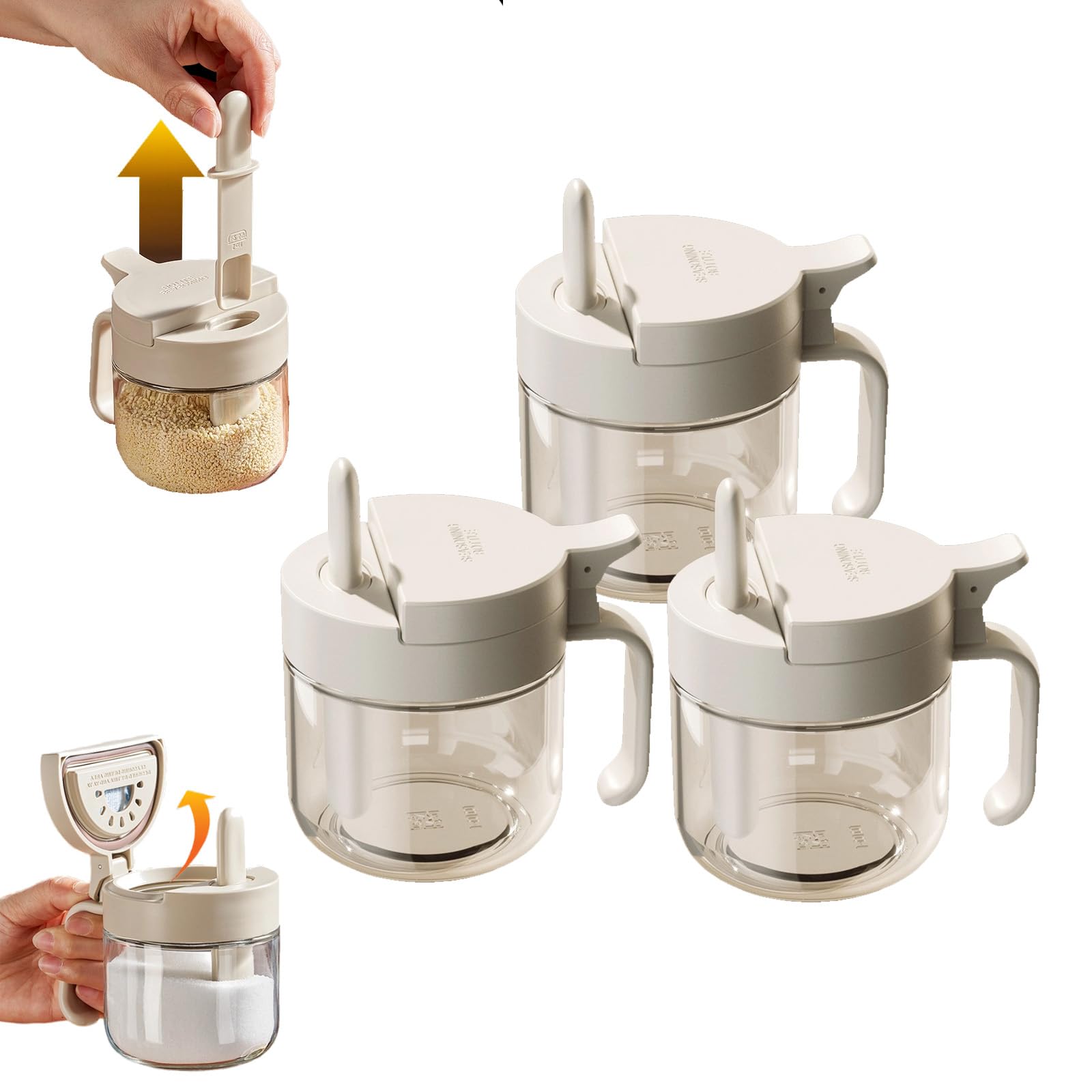 Tragbares Gewürzglas mit Löffelhalter, Auslaufsichere Luftdichte Gewürzdose, Transparenter Gewürzbehälter zur Frischebewahrung für Salz, Zucker und Gewürze, für Camping, Küche und Vorratsschrank (M)
