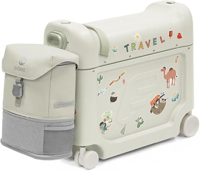 Stokke JetKids Travel Bundle, Sea Green - Includes BedBox Ride-On Suitcase & Backpack - Best for Kids 2-7 Years Old (Up to 77 lbs)