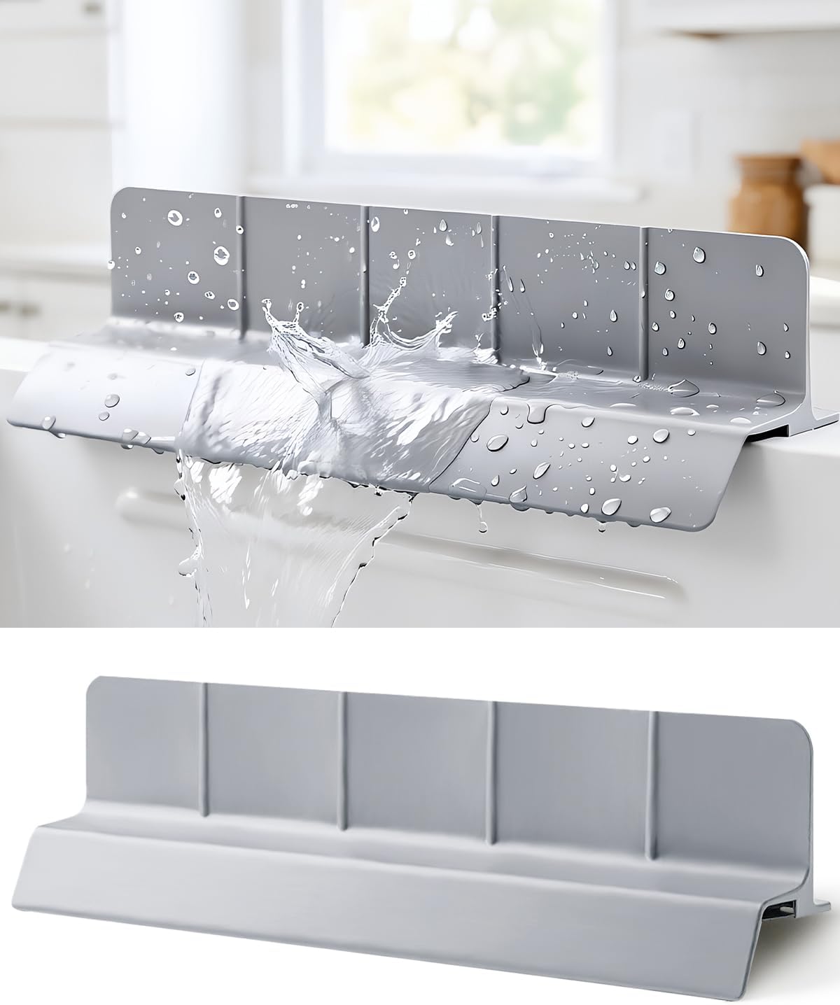 23 Inch Silicone Sink Splash Guard - Kitchen Sink Water Splash Guard with Strong Suction Cups, Removable Splash Guard for Sink, Washbasin & Bathtub - Gray