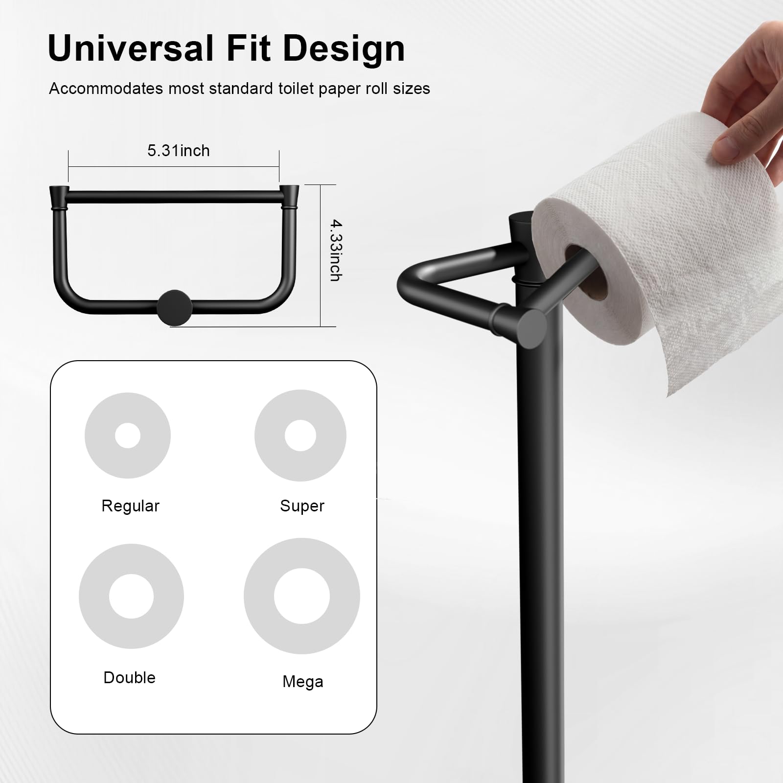 Freestanding Toilet Paper Holder Stand, Heavy Duty Matte Black Stainless Steel Toilet Paper Holder with Weighted Base, Rustproof & Tool-Free Installation for Modern Bathrooms — Amazon image 6