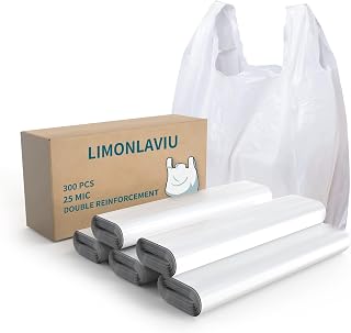 LimonLaviu Plastic Bags - 300Pack (25 mic thickness) (11.5'x 6.5" x 21') with Handles - Small Business & Grocery Bags in Bulk - Heavy Duty, Unscented