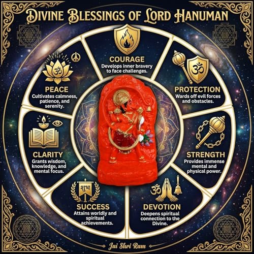 Image of Hampi Kesari Nandan Hanuman Ji Murti for Home Temple | Polyresin Lord Hanuman Sindoori Idol for Pooja Room, Office Desk & Living Room Decor | Bajrangbali God Statue Gift Item