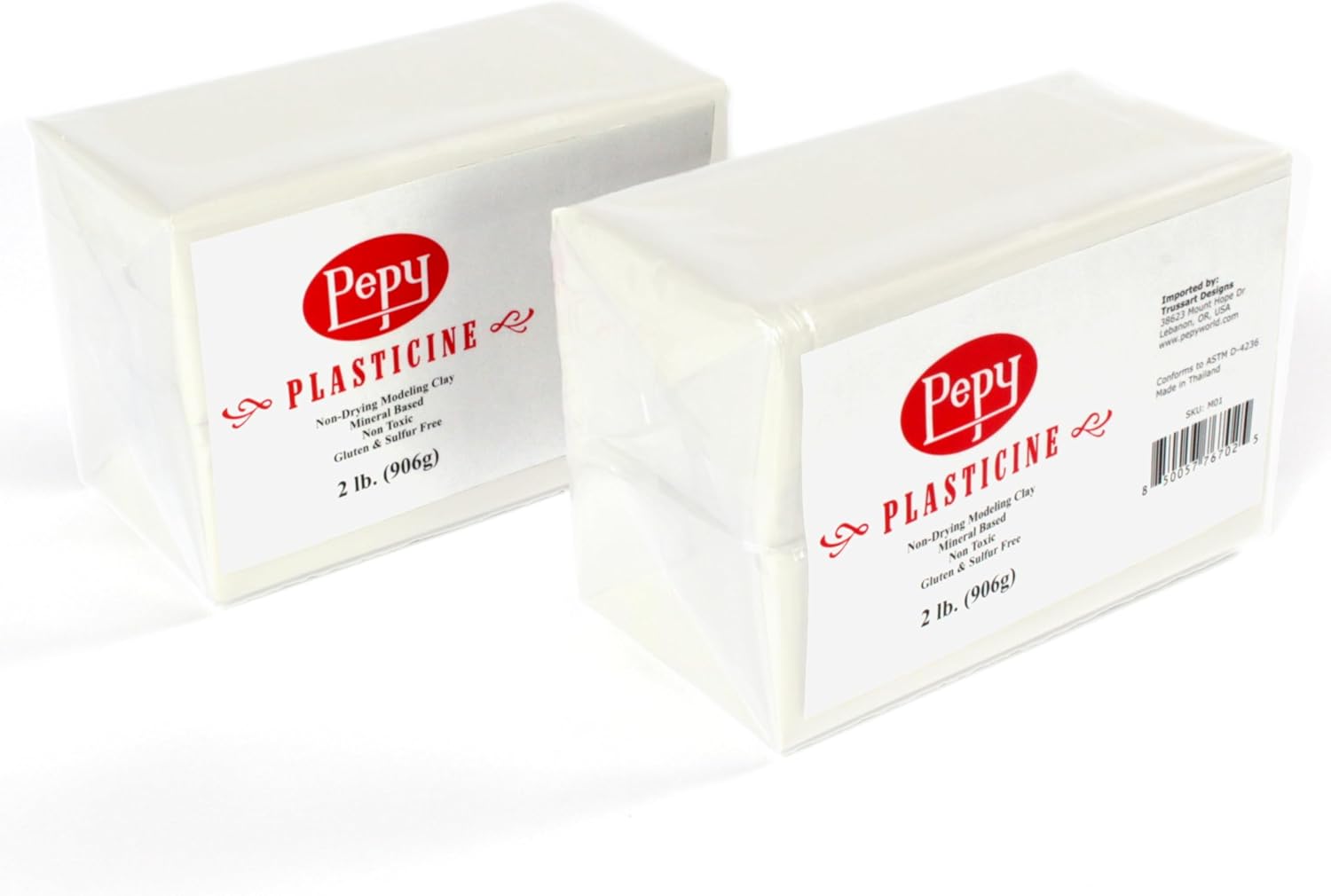 Pepy Reusable and Non-Drying Oil-Based Plasticine Modeling Clay, White, 4 Pounds, Sulfur-Free & Non-Toxic, Great for Kids, Beginners, and Artists, Perfect for Arts and Crafts Projects