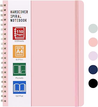 LABUK Spiral Notebook 8.5 x 11, A4 Hardcover Notebooks for Women, 55 Sheets 110 Pages Large Journal for Work, School, Pink