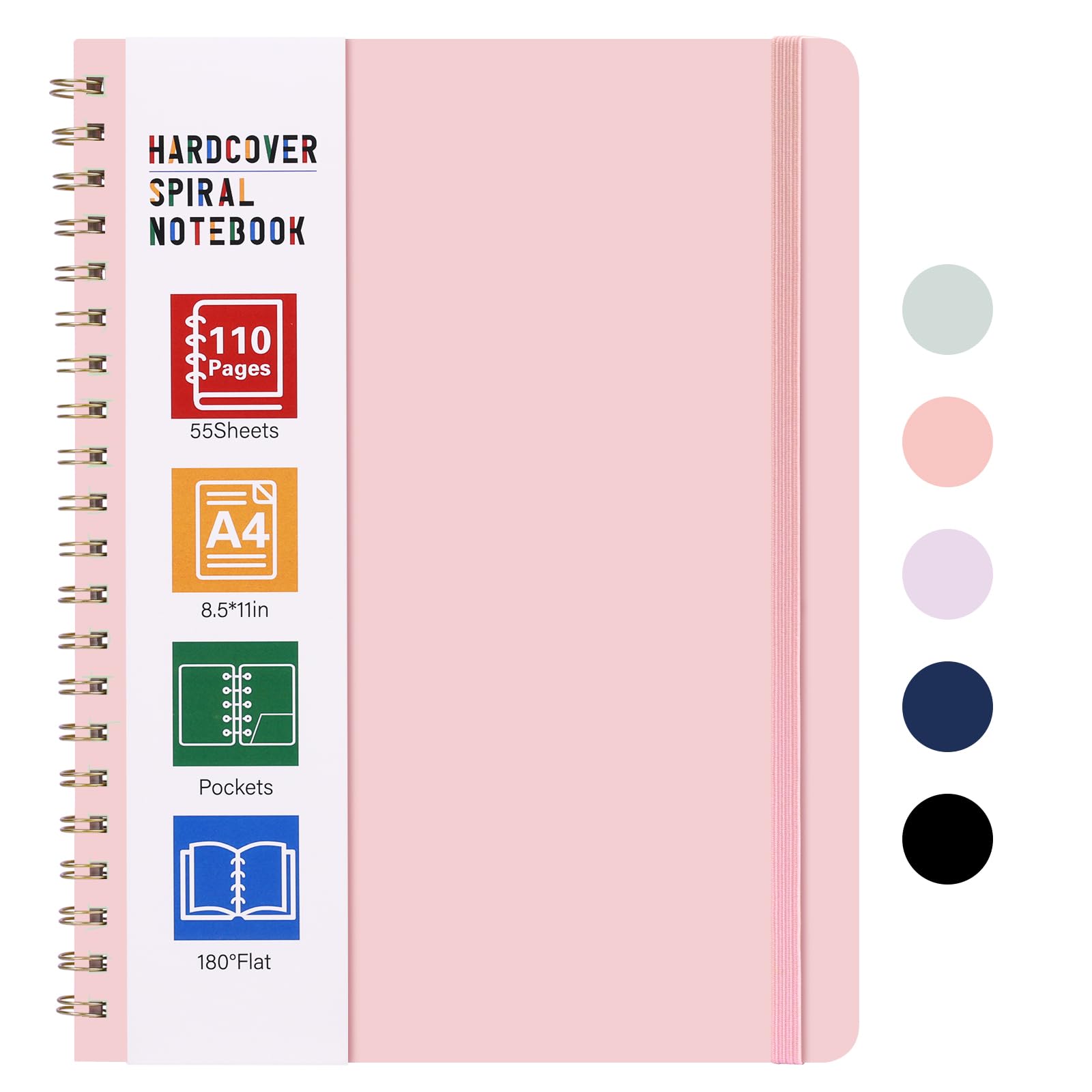 LABUK Cuaderno en espiral de 8.5 x 11 pulgadas, cuadernos grandes A4 para mujeres, cuaderno de tapa dura con rayas universitarias para el trabajo, la escuela, tomar notas, 55 hojas, 110 páginas