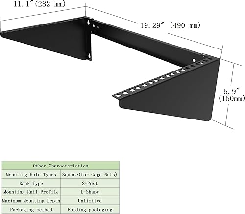 Miniatura 6 de JINGCHENGMEI Rack vertical resistente de 19 pulgadas para montaje en pared y rack de servidores de montaje en pared de 125 libras (MFT-HVWRF6U)
