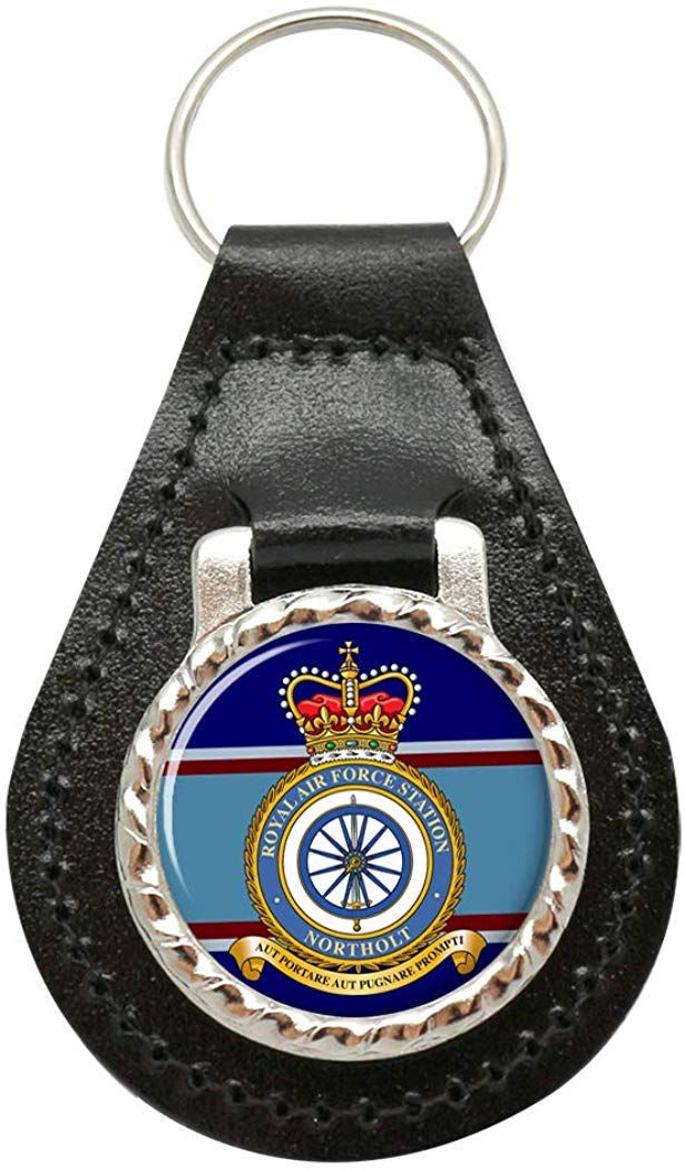 Giftshop Uk Unisex Black Leather And Silver Metal Raf Station Northolt Leather Key Fob