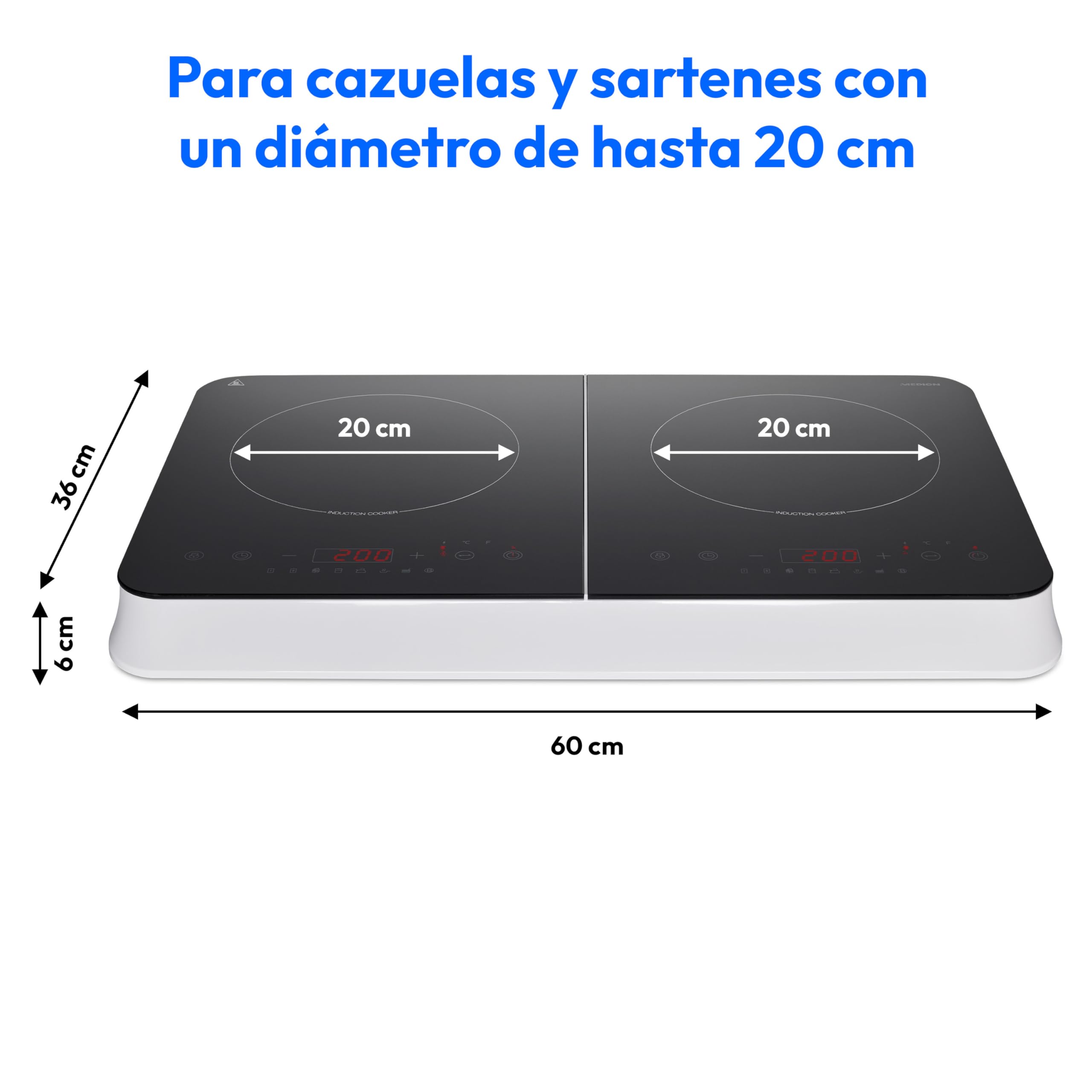 MEDION Placa de inducción doble, 3500 vatios, dos placas de cocción, 10 ajustes de temperatura, pantalla LED, MD18493, negro