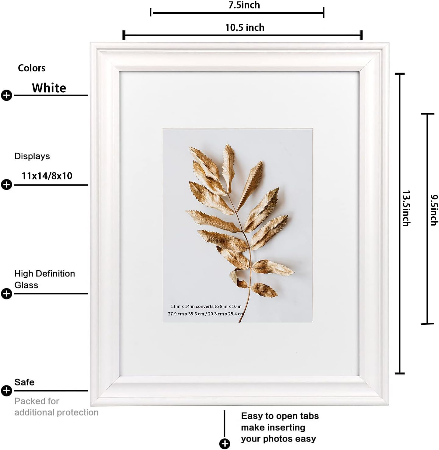 11x14 Picture Frames White, Display Picture 8x10 with Mat, 2 Set Photo Frames for Wall Mounting Home Decor