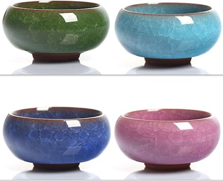 Colorful Ice Crack Glaze Porcelain Tea Set - Chinese Kung Fu Tea Service Utensil with Multi Color 6 Tea Cups(1.7oz) and Teapot(6.8oz)