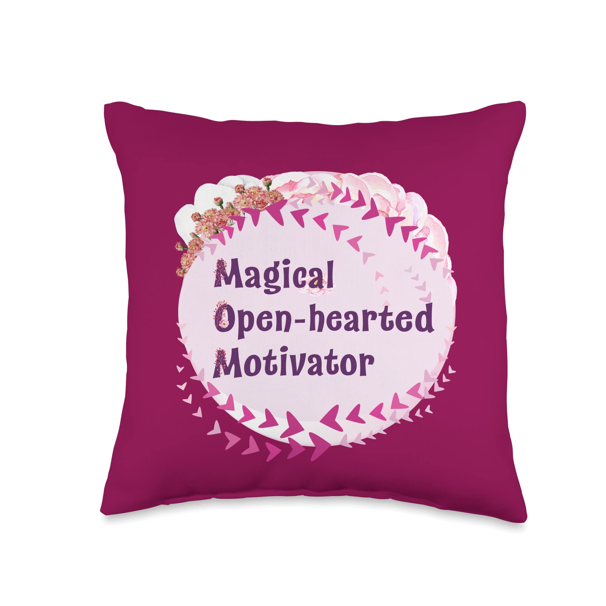 Magical Open-Hearted Motivator MOM Floral Graphic for Mother Throw Pillow, 16x16, Multicolor