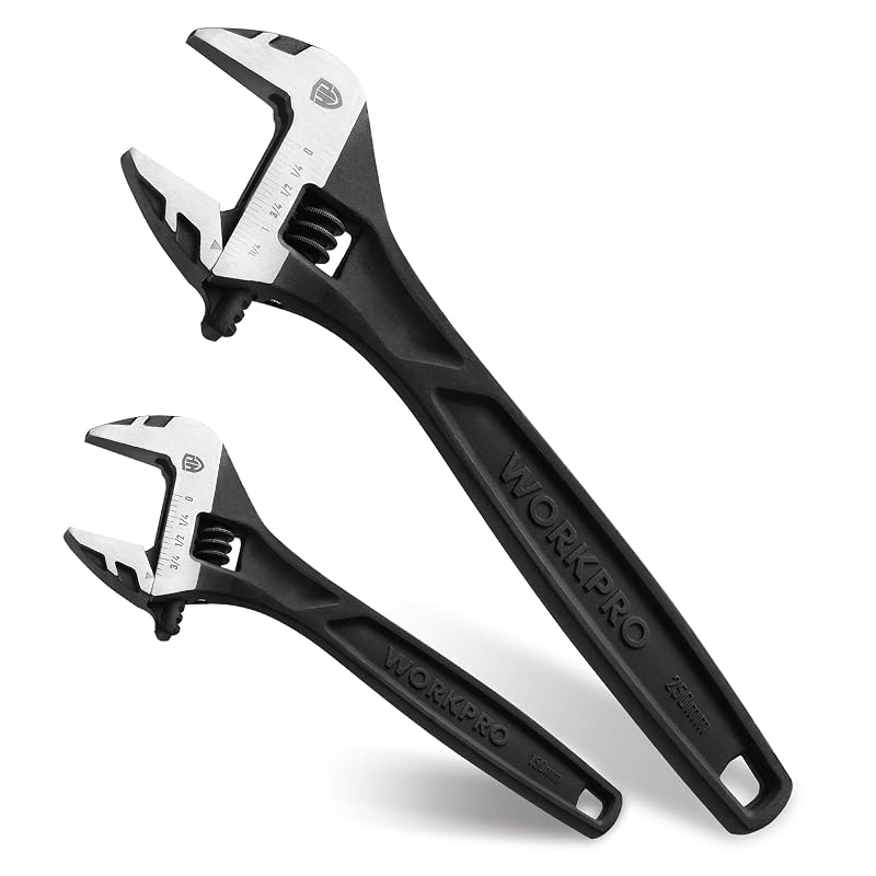 Kit de Chaves Ajustáveis WORKPRO em Aço Cromo-Vanádio, 15 cm e 25 cm, Escalas Métrica e SAE, 2 peças