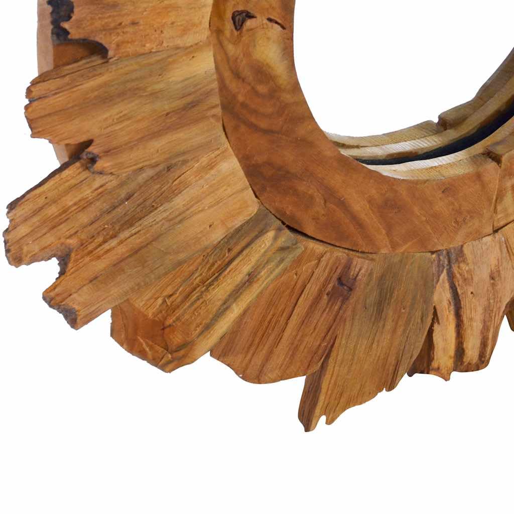 Wandspiegel 40 cm Rund aus Teakholz mit Blütenblatt-Rahmen, handgefertigt, mit Montagehaken für Flur Badezimmer Schlafzimmer, dekorativ und funktional für Schmink Kosmetik Rasur