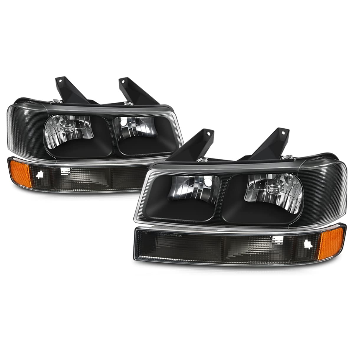 PM PERFORMOTOR Headlights Assembly+Bumper Lamps Compatible with 03-24 Chevy Express/GMC Savana,Black Housing/Amber Corner