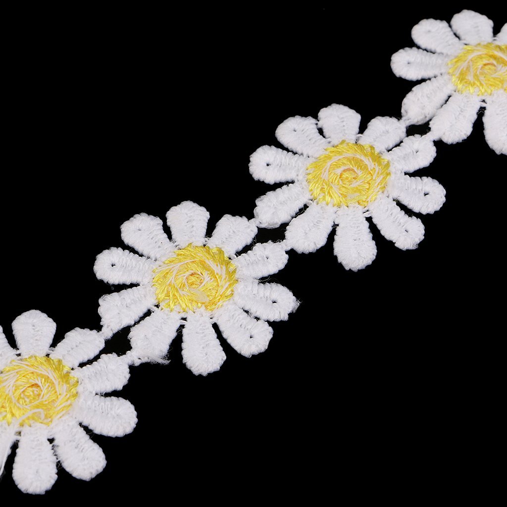 zalati Lace with Daisy Flower 3 Yards/ 108 inches Trims Embellishment for DIY Embroidered Sewing and Craft - White and Yellow - Image 4