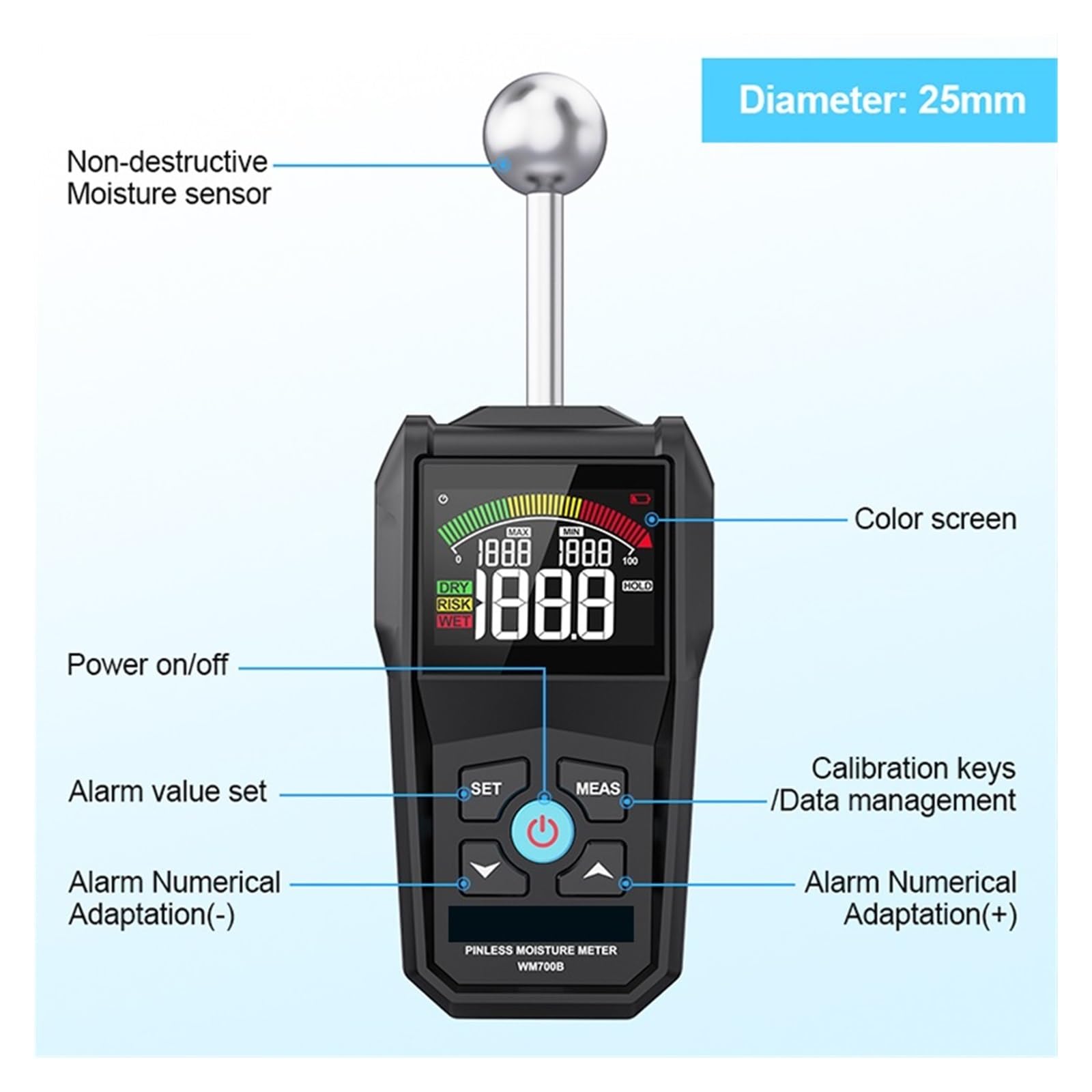 Misuratore di umidità del Legno Digitale Schermo LCD Igrometro Rilevatore legname Senza Contatto Allarme Tester Piccolo Errore