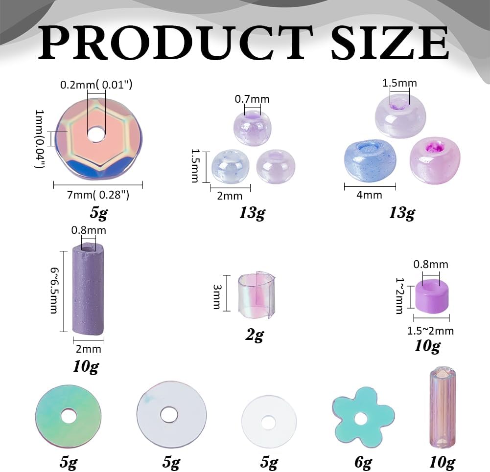 136G Assorted Purple Theme Beads 15 Style Mixed Shape Seed Tube Loose Spacer Beads Bulk for Jewelry Making Accessory Supplies DIY Craft Necklace Bracelet Dangle Earring Ankle - Image 2