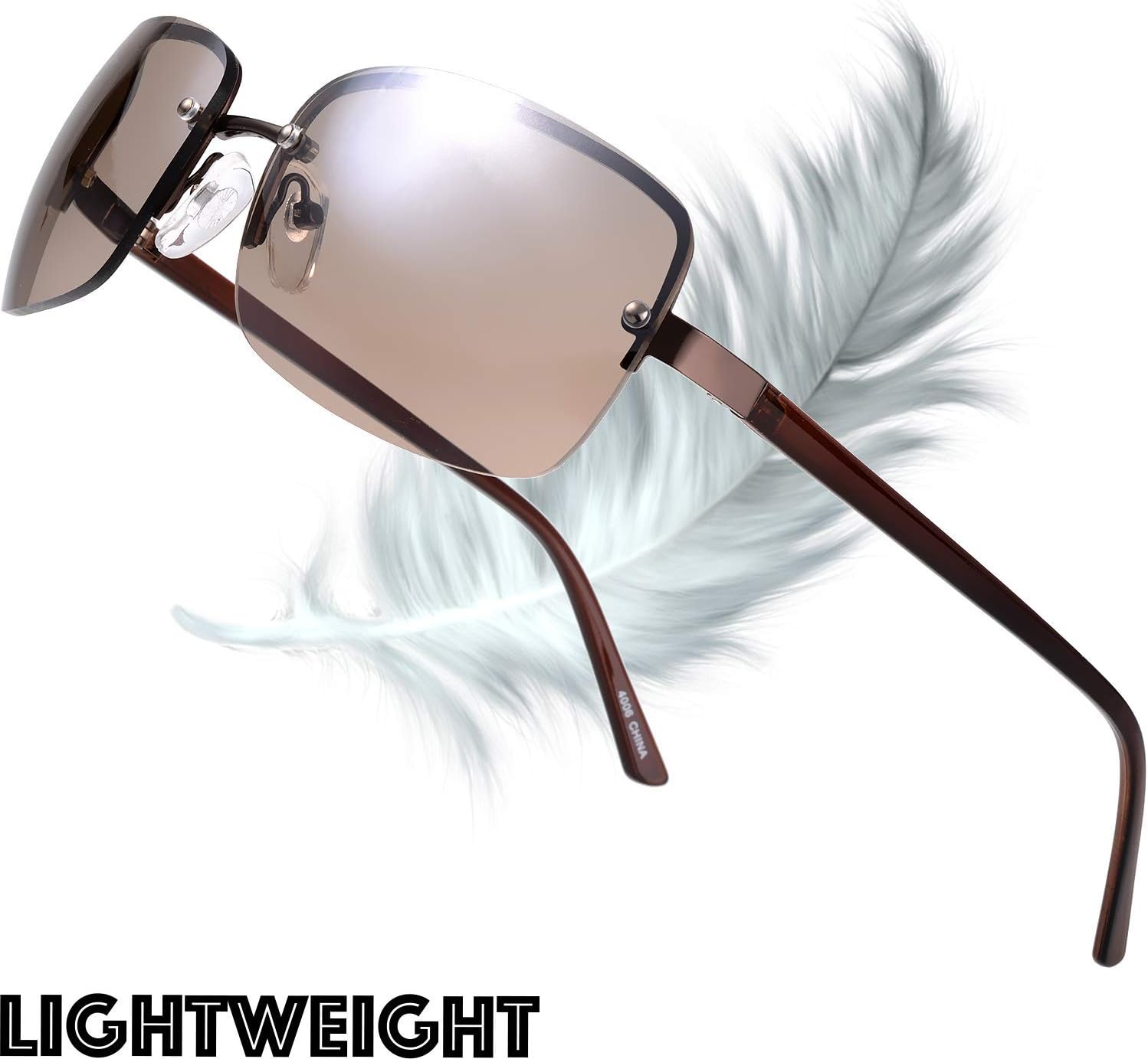 Minimalist Semi-rimless Rectangular Sunglasses for Men Women - Exquisite Packaging - Image 5