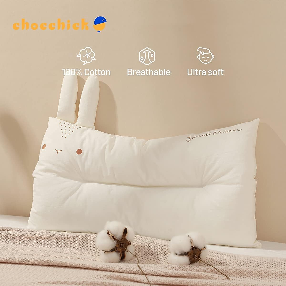 ChocChick Toddler Pillow, Soft Hypoallergenic Baby Pillows, Machine Washable, 20X12'' Child Cute Animal Design, Perfect for Kids Sleeping Pillow,Baby Crib (Rabbit) : Baby