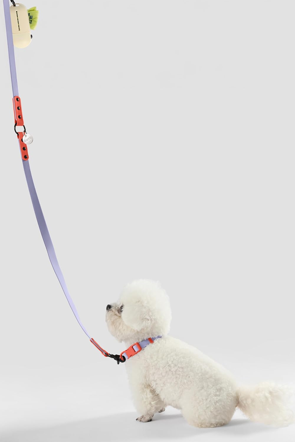 WLK1004E-5SET Luna Small 8FT Adjustable 6-in-1 Waterproof Hands-Free Leash and Collar with LED Flashlight, Bag Dispenser, and Poop Bag Holder, Sangria