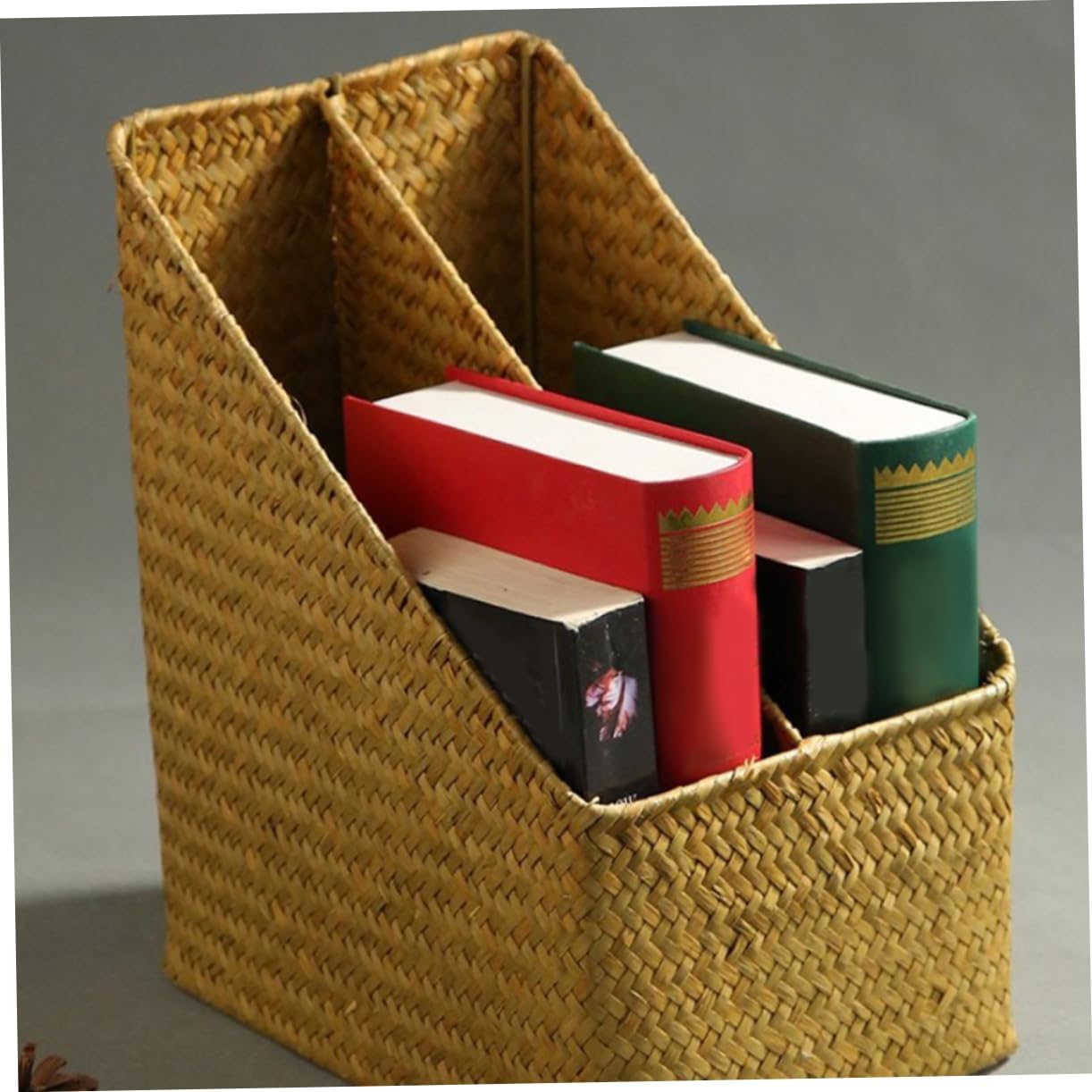 Mikinona Vertical File Folder Storage Organizer Woven Basket for Office Easy to Use Reusable Desk and Study Storage
