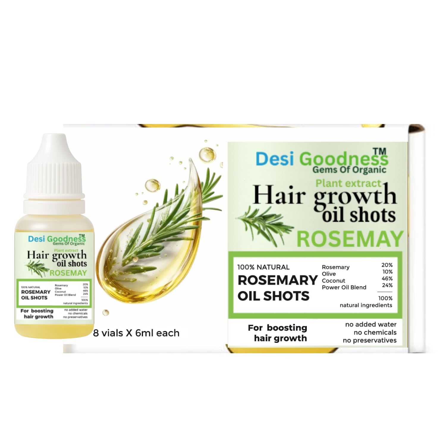 20% Rosemary Oil Shots For Rapid Hair Growth | Improves Thickness | Controls Hair Fall & Nourishes Scalp | 100% Natural, Non Greasy Hair Oil Shots For Men & Women, 8 Vials x 6ml, Natural Plant Extract-image-46