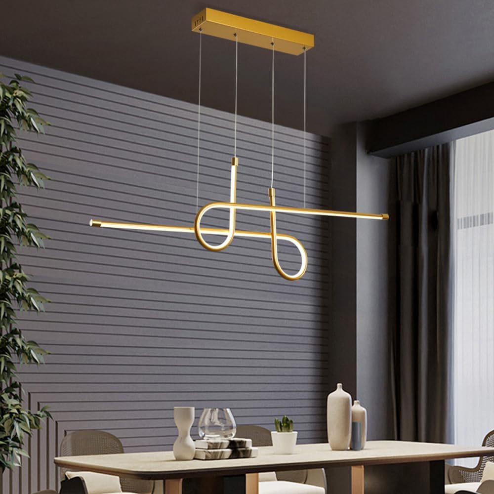 Modern Ceiling LED Table Dining Room Kitchen Minimalist Long Strip Pendant Home Decor Lighting Linear Lamp Suspension Pendant Lamp Dimmable Kitchen Island Lighting