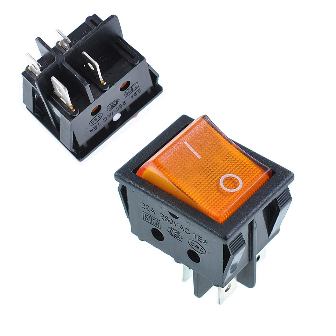 Ganasome 2pcs KCD4 DPST 4Pin On-Off Orange Light Panel Rocker Switch 16A/250V 20A/125V
