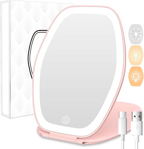 COSYGLOW Travel Makeup Mirror with Light: 3 Color Lighting Portable