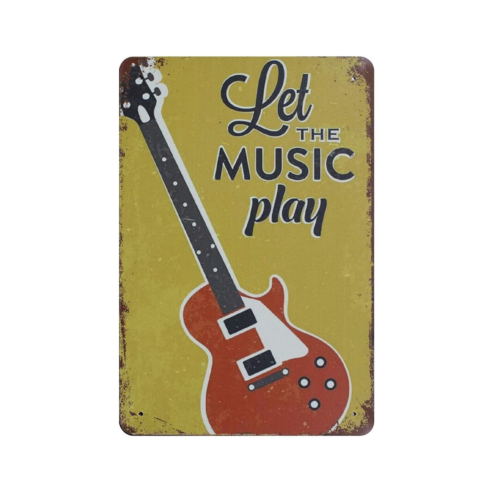 rayprint Let The Music Play Guitar Tin Sign Metal Plaque Art Hanging Iron Painting Retro Home Kitchen Garden Garage Wall Decor 12"x8"