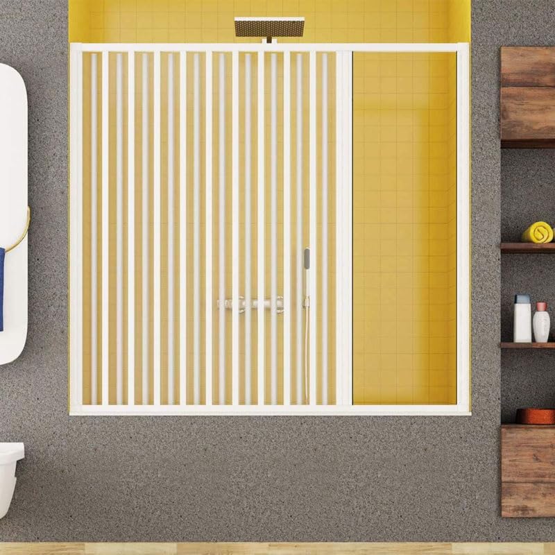Yellowshop - Porta Pieghevole Soffietto Vasca 1 Lato Mary, Sopravasca, Facile da Montare, Design Salvaspazio, Struttura in PVC Bianco, Adatta Vasche Standard, H150 cm Made in Italy (180 cm)