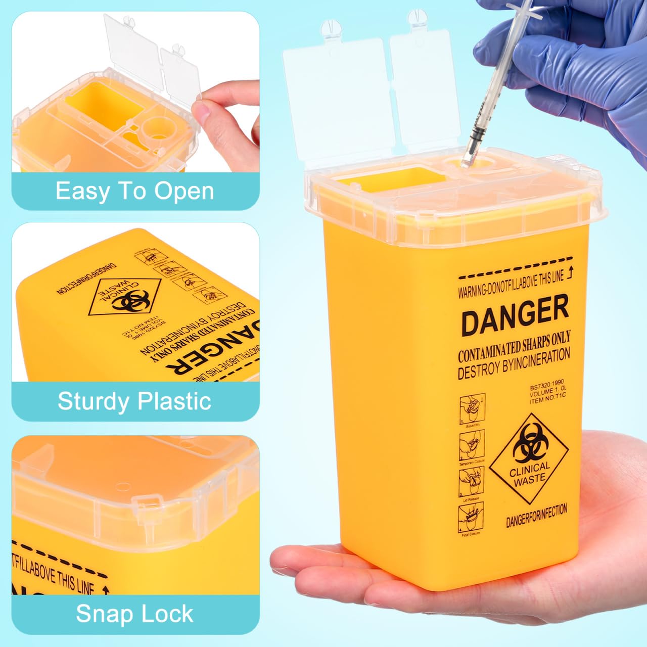 Healvian Sharps Contenitore smaltimento aghi siringhe piccolo portatile giallo