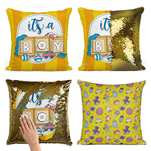 Bad Bananas Reversible Sequin Gender Reveal Pillow - Boy - Great For Baby Showers And Parties - Male Boy Gender Reveal Gift #TOP12