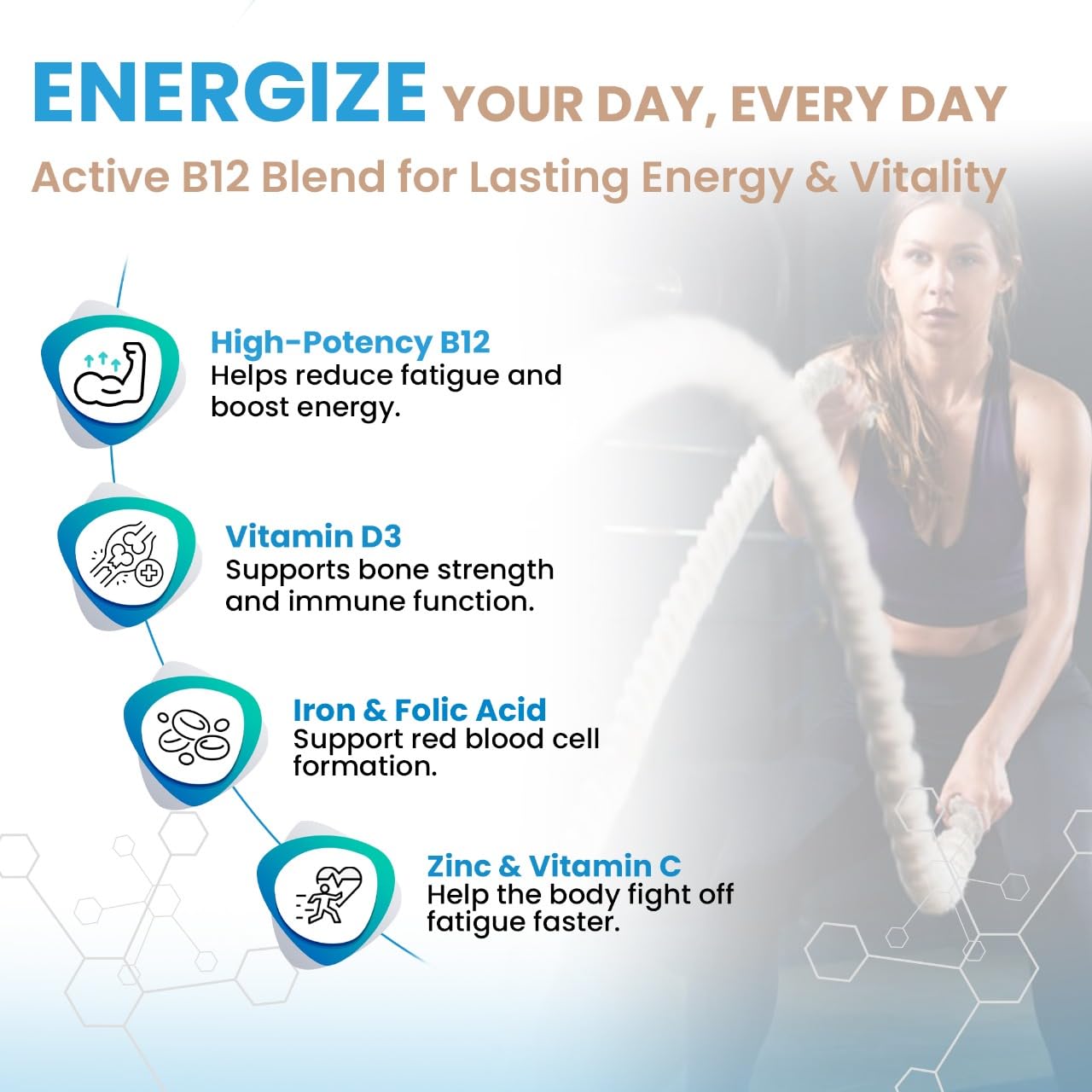 B12 D3 Supplement for Women Men - B12 D3 K2 Calcium Magnesium Zinc Omega 3, 120 Vegan Tablets — Amazon image 5